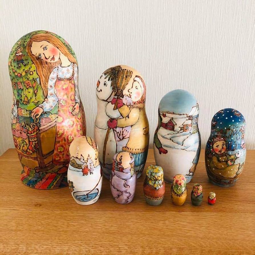 ロシア　アーティスト　マリアバローニナ　パンダ　マトリョーシカ 子供達の夏」✨がテーマの 大型10ピース作品 マーシャバローニナ